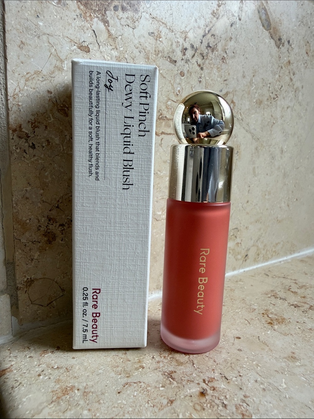 Rare Beauty Soft Pinch Dewy Liquid Blush shade Joy — Warm Coral